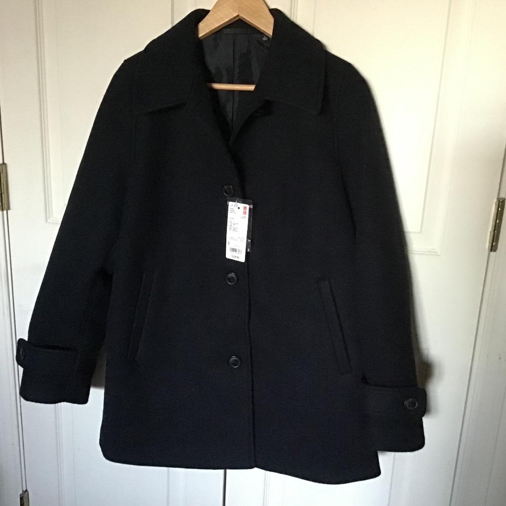 NWT Uniqlo Women Oversized Wool blend Brushed Short Coat Jacket Navy Size S